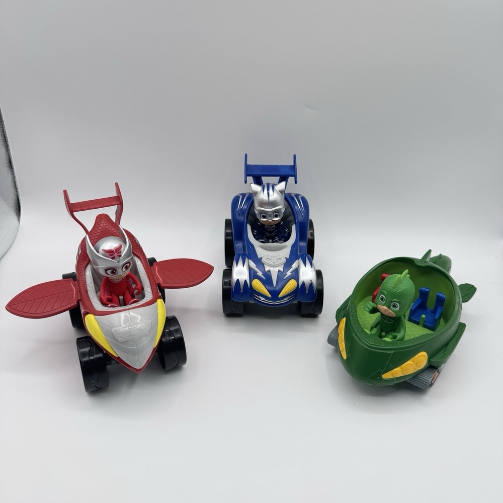 PJ Masks Lot Of 3 Vehicles With Figures Catboy Owlette Gekko Glider Mobile D1
